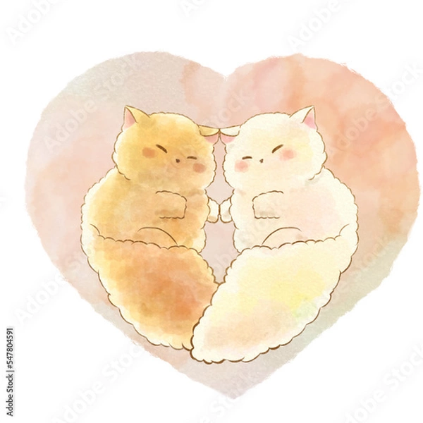 Obraz 眠る猫のイラスト(ほのぼの手描き水彩風)