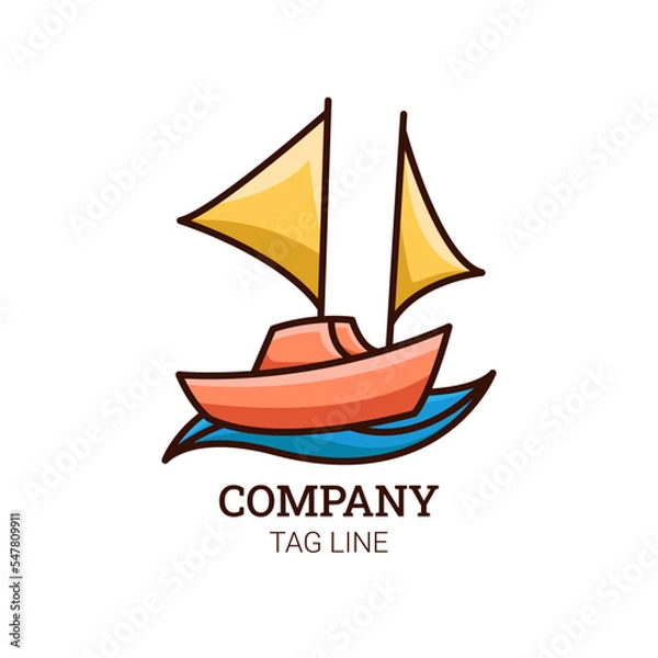 Fototapeta Sailboat Vector Logo Design With Water Waves