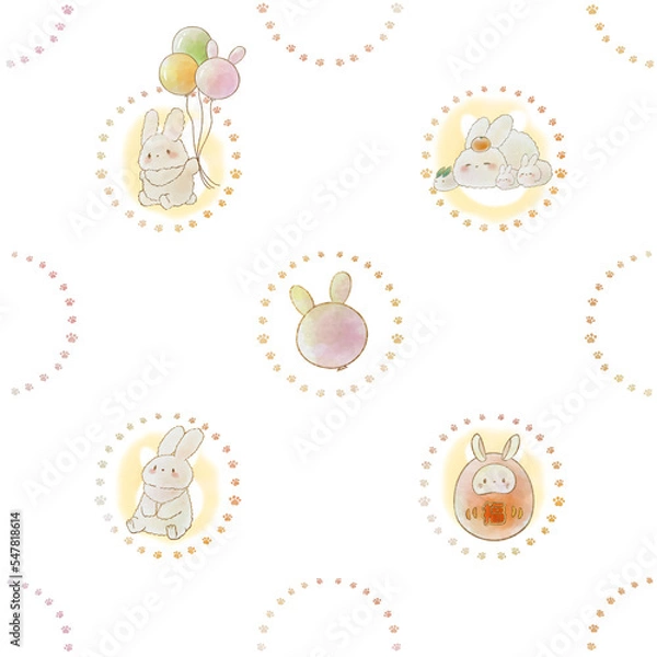 Obraz かわいいうさぎモチーフのパターン素材(背景・壁紙・ラッピングなどに使える)