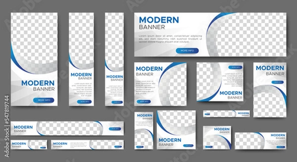 Fototapeta Modern banner design web template Set, Horizontal header web banner. Modern white and Blue cover header background for website design, Social Media Cover ads banner, flyer, invitation card