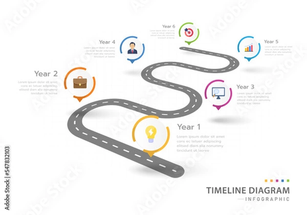 Fototapeta Infographic template for business. 6 Steps Modern Timeline diagram with circle and roadmap, presentation vector infographic timeline.