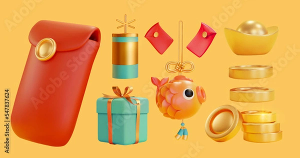 Obraz 3D Chinese new year elements set