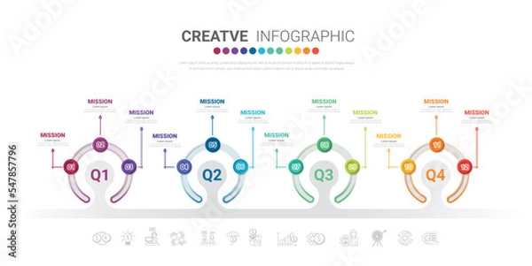Fototapeta Timeline business for 12 months, Infographics element design and Presentation can be used for Business concept with 12 options, steps or processes. 