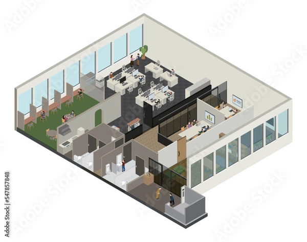 Fototapeta アイソメトリックで描かれたオフィスのイラスト