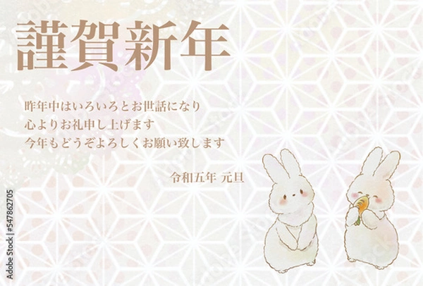 Obraz 年賀状ハガキの2匹のうさぎ        (文字有り版&横ver)