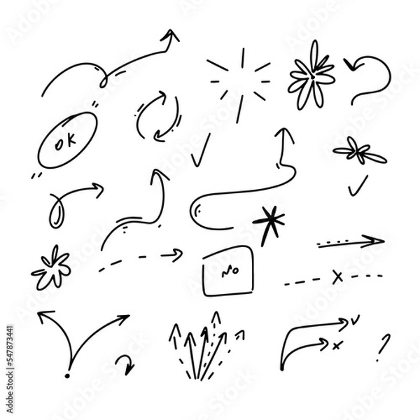 Fototapeta Isolated vector hand drawn arrows set on a white background.