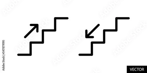 Fototapeta Stairs up and Stairs down sign vector icons in line style design for website design, app, UI, isolated on white background. Editable stroke. Vector illustration.