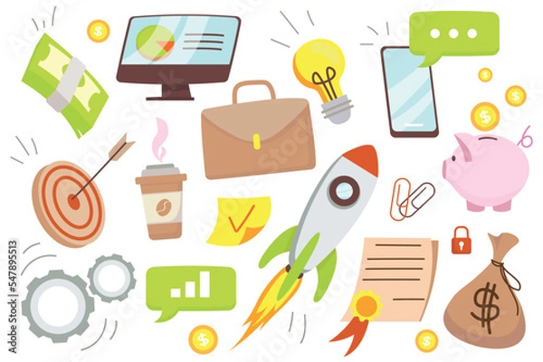 Fototapeta Startup isolated elements set in flat design. Vector illustration.