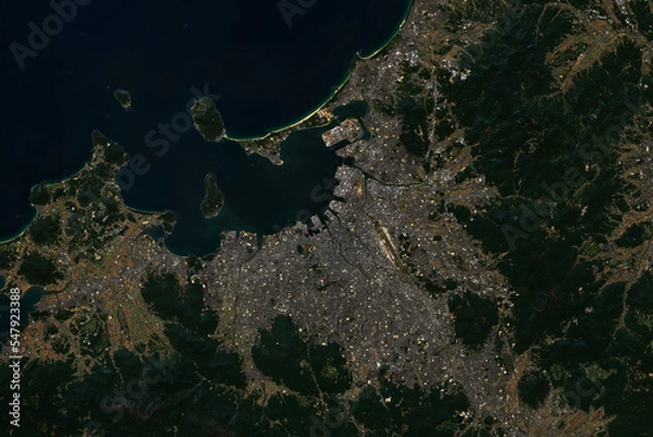 Obraz High resolution satellite image of Fukuoka in Japan- contains modified Copernicus Sentinel Data (2022)