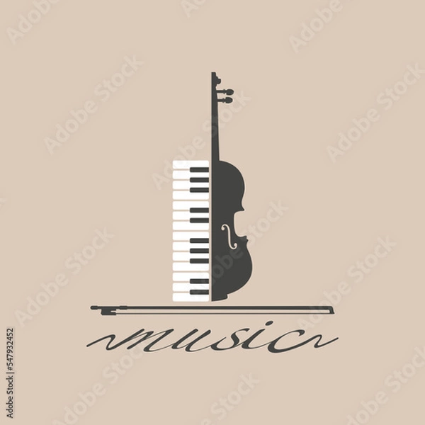 Fototapeta Piano keys and violin logo design. Piano and violin icon design. 
