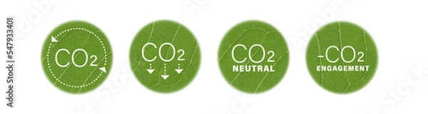 Fototapeta CO2 icons. Engagement, reduction and neutral carbon emissions. Icons. Eco-friendly isolated. Climate warming. Carbon dioxide.