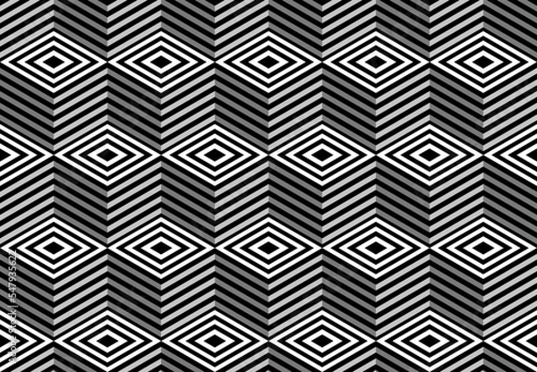 Fototapeta Striped cubes seamless pattern vector. Op art vector illustration.