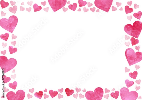 Obraz 水彩風ピンク色のかわいいハートのフレーム素材