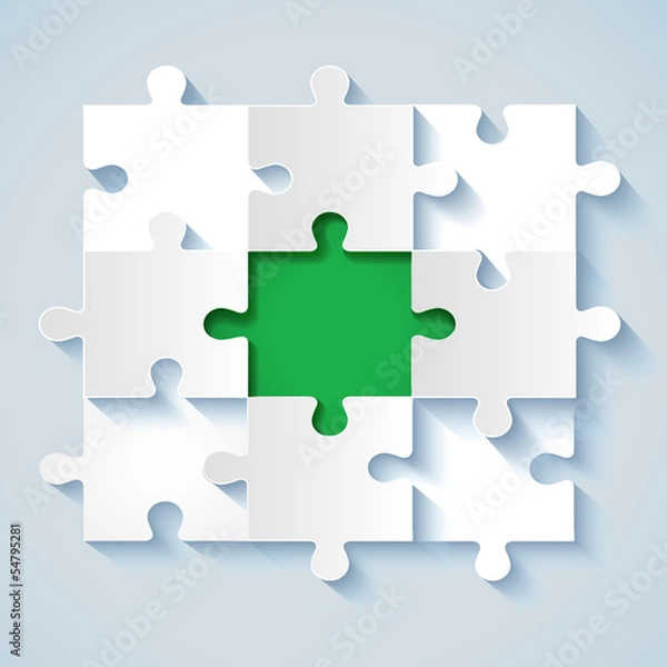 Fototapeta Paper puzzle with green the middle for business concepts