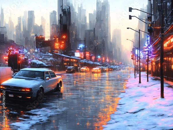 Obraz neon big city streetview