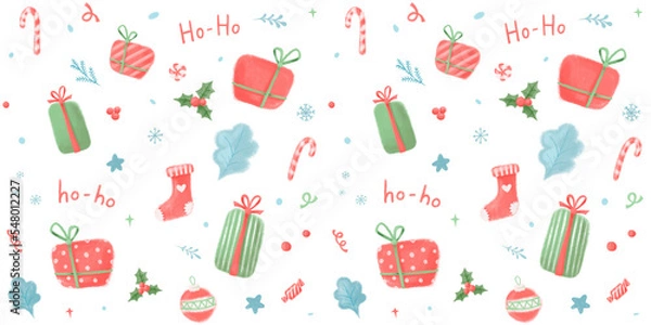 Fototapeta New year background. Hand-drawn christmas elements