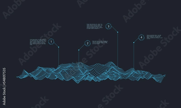 Fototapeta Abstract wireframe background. Modern infographic composition. Digital technology cyberspace. Vector illustration.