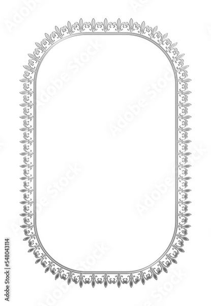 Fototapeta イラスト素材: アンティーク、ビンテージの長方形シルバーメタリックのフレーム。銀色の飾り罫オーナメント