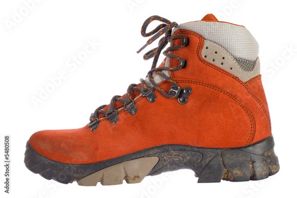 Fototapeta single red trekking boot, side view