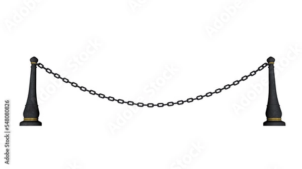 Obraz Two metal bollards and chain between them -3D render
