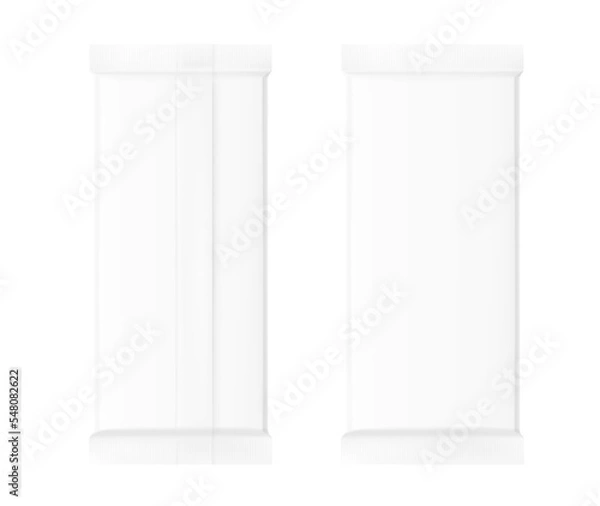 Fototapeta Realistic chocolate bar packaging mockup. Front and back view. Vector illustration isolated on white background. Easy to use for your design. EPS10.
