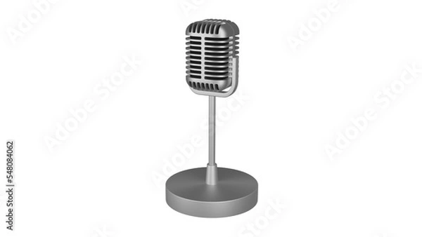 Fototapeta Retro microphone in silver color with stand or tripod isolated on transparent background. Vintage. Music concept. 3D render