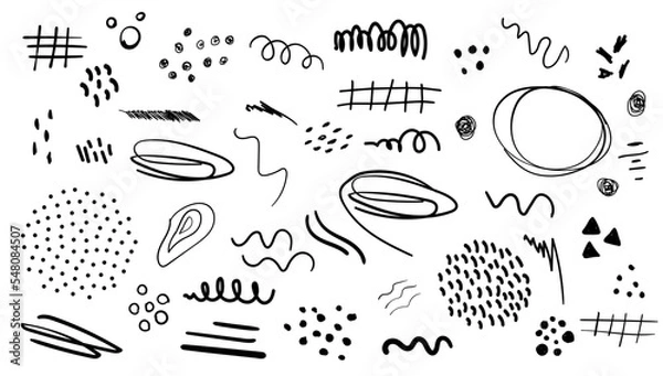 Obraz Set of modern abstract elements, minimal design. Vector hand drawn illustration. Clipart set in doodle style.	