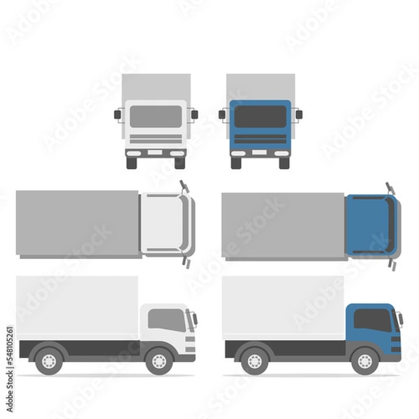 Fototapeta トラックのイラスト、側面、前面、俯瞰