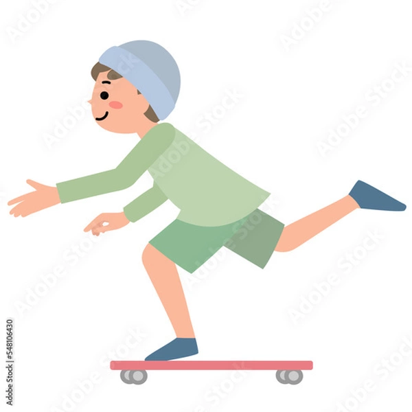 Fototapeta スケートボードに乗る笑顔の男の子