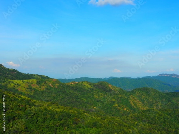 Fototapeta Beautiful landscape background of mountain and blue sky. Rest and relax in vacation concept. 