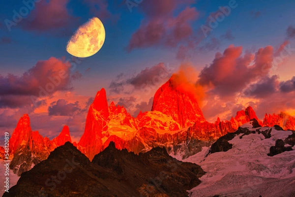 Fototapeta パタゴニア地方のフィッツ・ロイ山と惑星合成