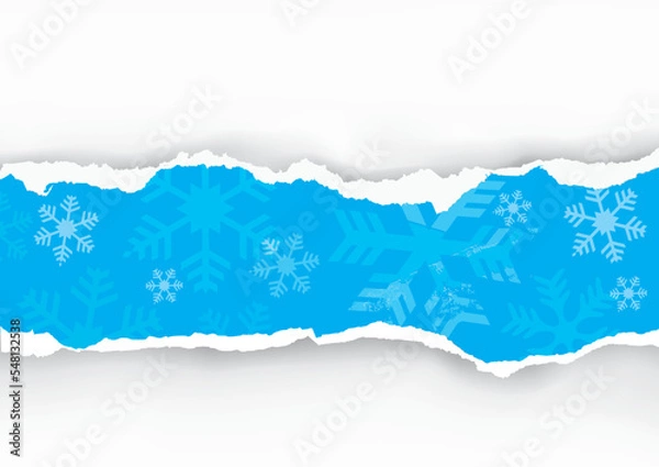 Obraz 
Christmas torn paper stripe with snowflakes.
Illustration of christmas blue paper background with place for your text or image. Vector available.