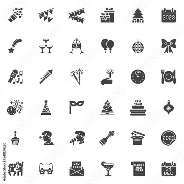 Fototapeta New Year party vector icons set