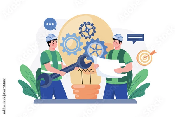 Fototapeta Mechanical Engineer Illustration concept on white background