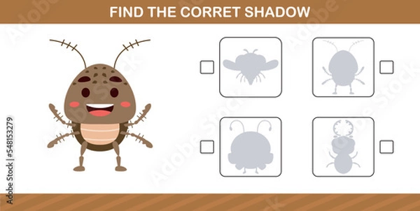 Obraz finding the correct shadow of cute insect education page game for kindergarten and preschool