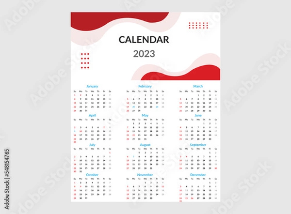 Fototapeta Single page canada 2023 wall calendar vector design template.
