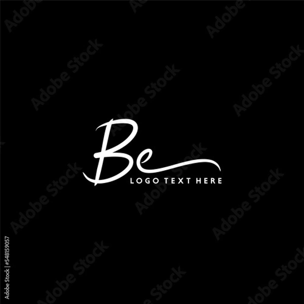 Fototapeta Hand Written style BE letter design, BE logo, BE initials with black background