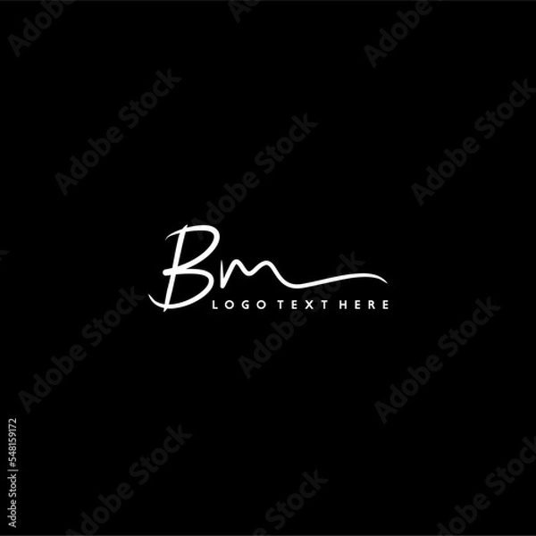 Fototapeta Hand Written style BM letter design, BM logo, BM initials with black background