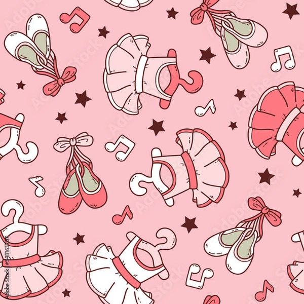Fototapeta Vector illustration of seamless Scandinavian pattern with colorful ballet doodles for kids fabrics, backdrop, background, wrapping paper 