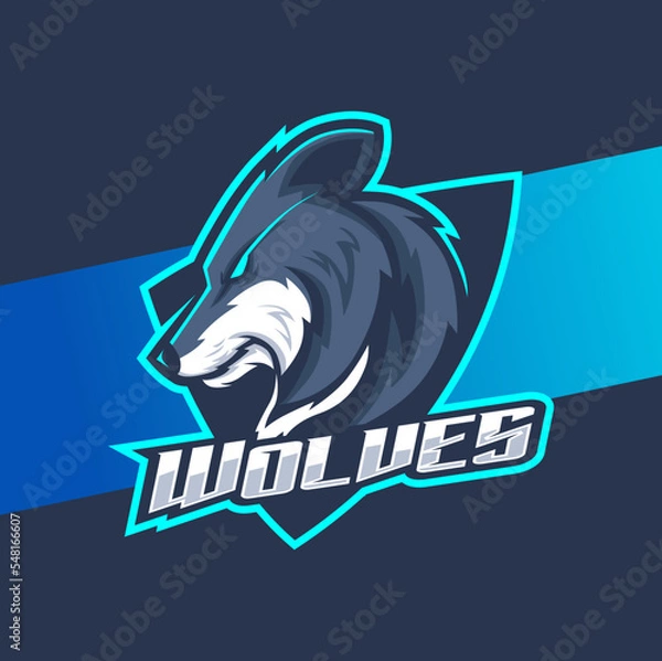 Obraz wolves head mascot esport logo design, wolf character for sport and gaming