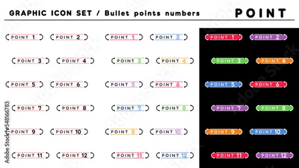 Obraz ポイント 見出し 箇条書きアイコン セット（POINT 1〜12）／カラーバリエーション.