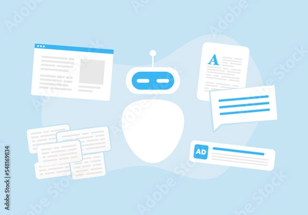 Fototapeta AI Writer, Chatgpt Content Generator. Artificial intelligence developing content for business, chatbots, websites, articles. AI driven digital marketing, social media advertising intelligence service