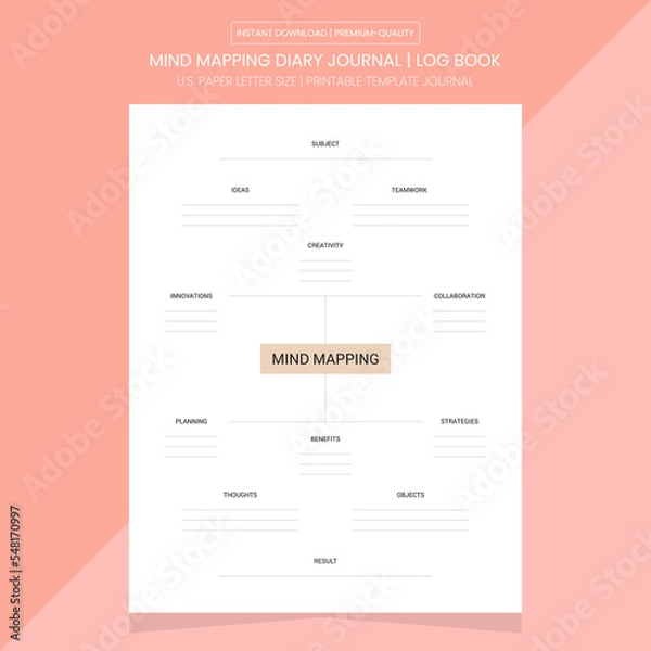 Obraz Mind Mapping Log Book | Mind Mapping Notebook Printable Template | Mind Mapping Diary Journal