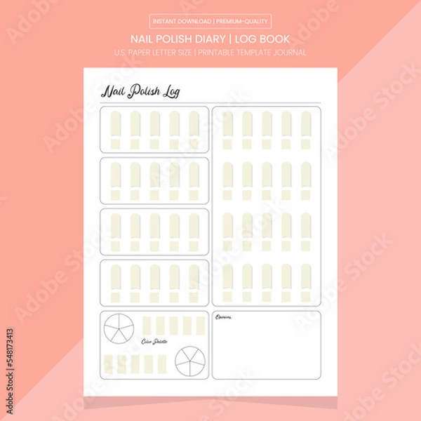 Obraz Nail Polish Log Book | Nail Polish Diary Journal | Notebook Printable Template