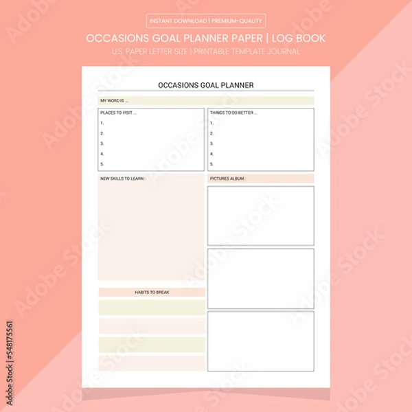 Obraz Occasions Goal Planner | Goal Planner Log Book | Diary Journal | Notebook Printable Template