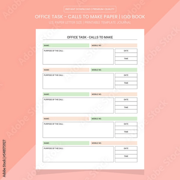 Obraz Office Task - Calls To Make Notebook Printable Template | Diary Journal