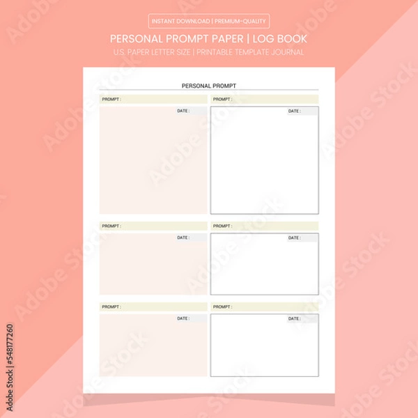 Obraz Personal Prompt Log Book | Diary Journal | Notebook Printable Template
