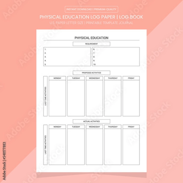 Obraz Physical Education Diary Journal | Physical Education Log Book | Physical Education Notebook Printable Template