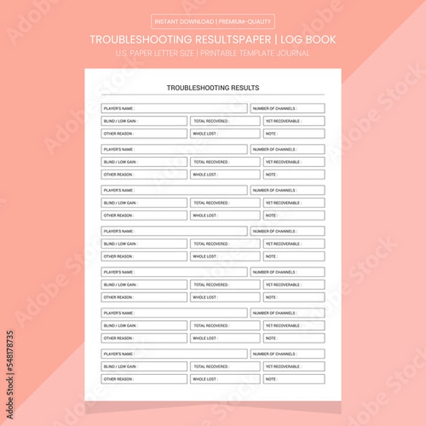 Obraz Troubleshooting Results Log Book | Troubleshooting Results Diary Journal | Notebook Printable Template