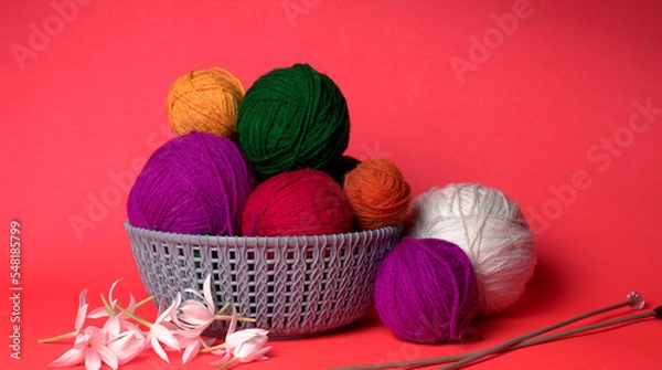 Obraz Piece of Colorful Knitted fabric, background or texture. Knitting yarn handmade.